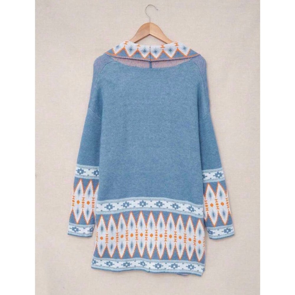 New Geo Pattern Drop Shoulder Open Front Cardigan… - image 7